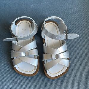 Salt Water Silver Leather Sandals.  Toddler Size 7.  NWT